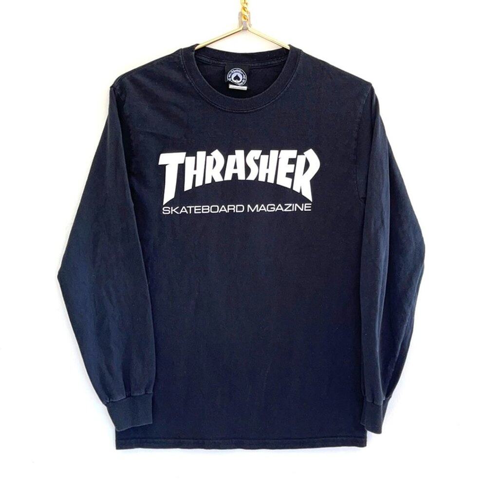 THRASHER SKATEBOARD MAGAZINE black L-sleeves tee SMALL